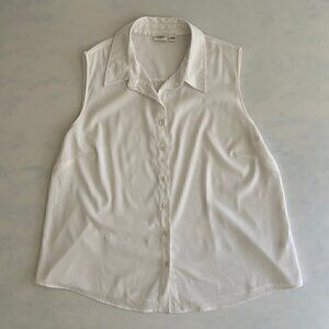Cato White Silky Collared Sleeveless Tunic Shirt/Dress
